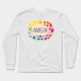 Amelia  name with colorful leaves Long Sleeve T-Shirt